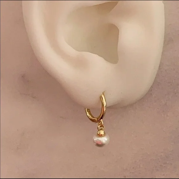 COPY - COPY - Gold Pearl Dangle Huggie Hoop Earrings Brand New - Picture 2 of 4